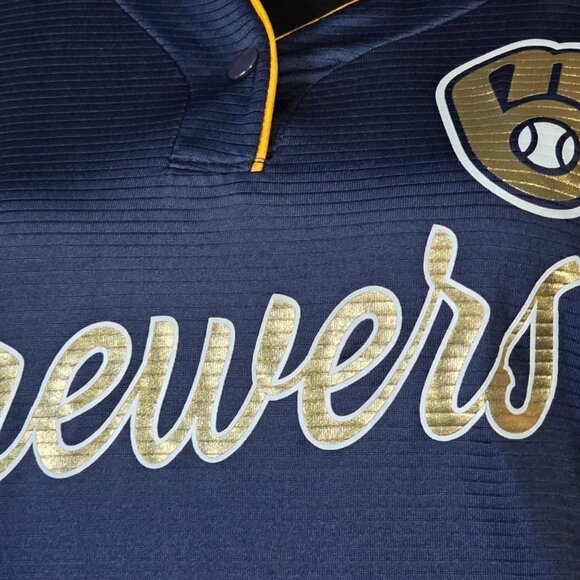 MILWAUKEE BREWERS ( MED ) Women's Pullover Jersey Snap Navy with Metallic Gold - Picture 5 of 8